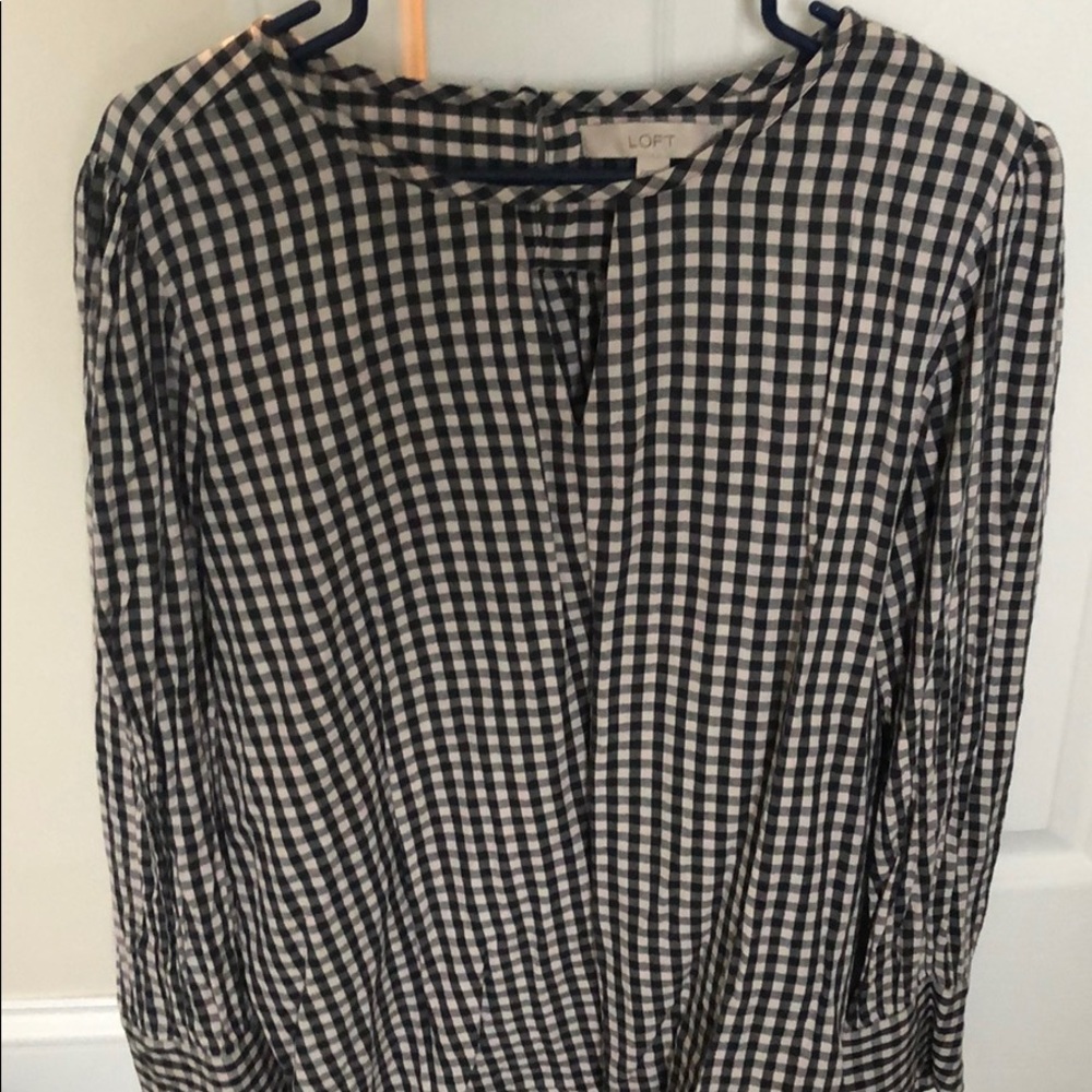 light pink and black gingham blouse